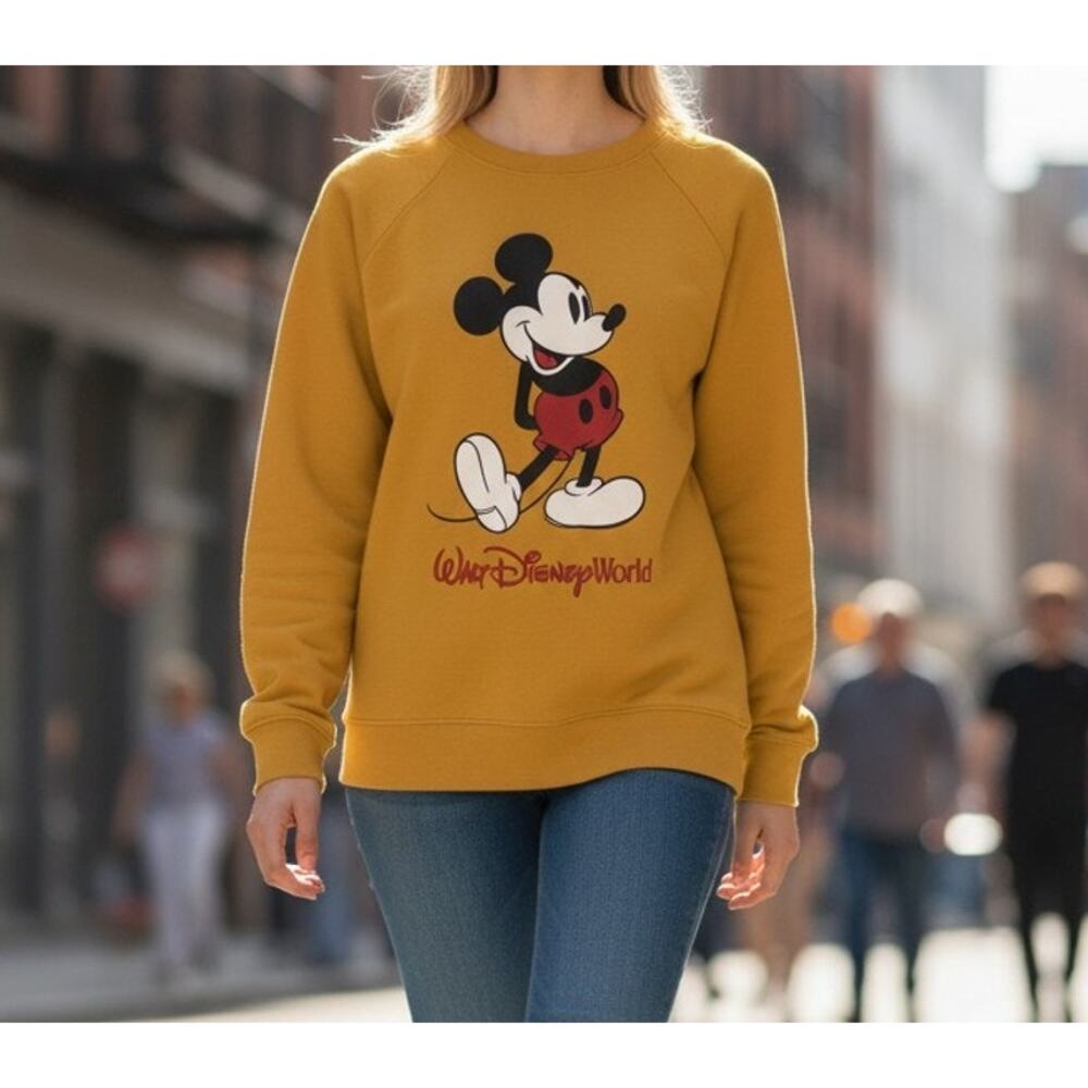 Disney Classic Mickey Mouse Yellow Crewneck Sweatshirt Adult XL Pullover